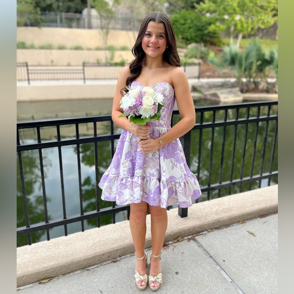 Sherri Hill - Beautiful Floral Lavender and White with Gold Accents